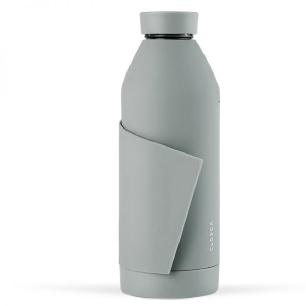 Closca - Pilka stiklinė gertuvė su silikonine juostele, 420ml